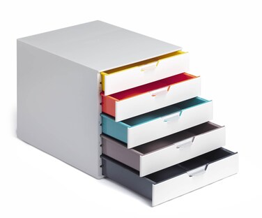 DURABLE Desktop Drawer Organizer VARICOLOR Mix 5 Compartments with Removable Labels 11 w x 14 d x 11375 h White  Multicolored 762527