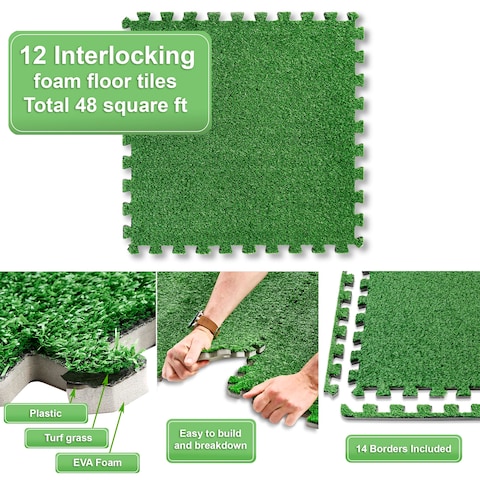 Sorbus Grass Foam Floor Tiles  12 Interlocking Mats of 24X24 Total of 48 Sq Ft for Kids Outdoor Toys Playroom Deck Patio Basement Home Gym  Artificial Carpet Grass Turf Indoor Outdoor Flooring