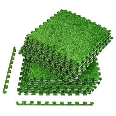 Sorbus Grass Foam Floor Tiles  12 Interlocking Mats of 24X24 Total of 48 Sq Ft for Kids Outdoor Toys Playroom Deck Patio Basement Home Gym  Artificial Carpet Grass Turf Indoor Outdoor Flooring