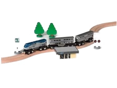 Amtrak Wooden Train P42 Superliner Set Compatible with Other Railroads wStationTrack  Signs
