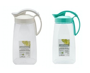 Locking Spout Beverage Pitcher Set of 2 23qt BPA Free Made in Japan WhiteBlue For water coffee tea juice and other beverages
