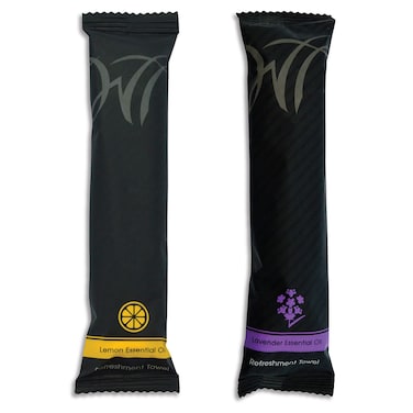 White Towel Services 8 x 8 inch Moist Cotton Towel Individually Wrapped  Lemon and Lavender Case of 100