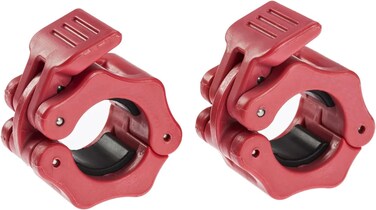 Hacuba Fitness 1 Inch Barbell Clamps  Quick Release Pair of Locking 1 Diameter Standard Bar Weight Plates Collar Clips for Workout Weightlifting Fitness Training Bodybuilding Red