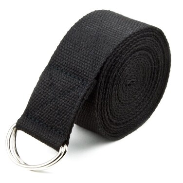 8Foot Cotton Yoga Strap with Metal DRing by Crown Sporting Goods Black