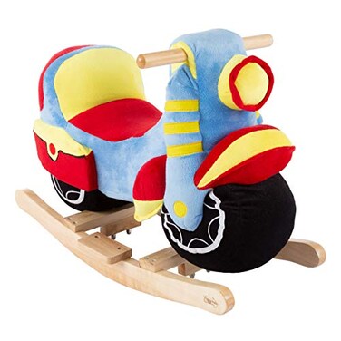 Happy Trails Rocking Motorcycle Toy  Kids Plush Stuffed Ride On Wooden Rocker and Handles  Fun for Boys Girls Toddlers