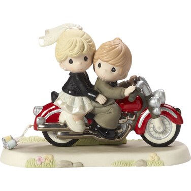 Precious Moments 172008 Together Wherever The Road May Lead Bisque Porcelain Figurine Bride  Groom on Motorcycle