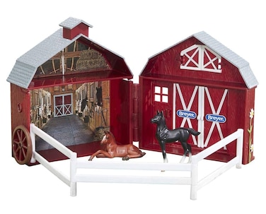 Breyer Stablemates Friendship Foals Pocket Barn Horse Toy  4 Piece Play Set with 2 Horses  132 Scale  Model 5343