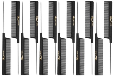 Krest 4640 8 Weaving Foiling FineTooth Rattail Comb 12 Pack 12 x SBK4640BLK