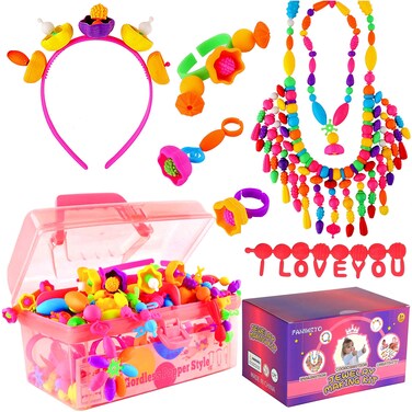 630pcs Pop Beads Jewelry Making Kit for Kids Snap Beads Kit for Toddlers Arts Crafts DIY Hairband Necklace Bracelet Ring Beads Creativity Toys for 3456789 Year Old Girls