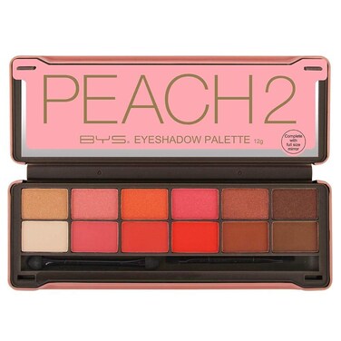 BYS Peach 2 Eyeshadow Palette Tin with Mirror Applicator 12 Matte  Metallic Shades