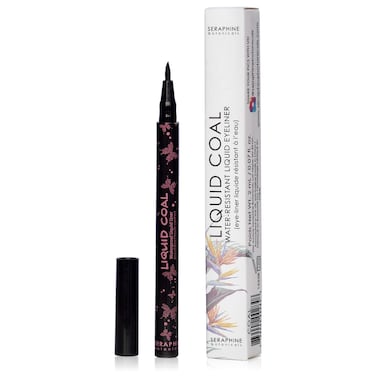 Seraphine Botanicals Waterproof Liquid Eye Liner  Long Lasting Liner Pen Brush Ultra Fine Tip Eye Gel Pigmented Makeup Black Smudge Resistant Liquid Coal