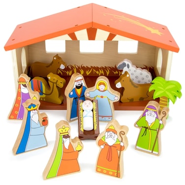 Imagination Generation  Nativity Set for Kids  Nativity Scene Wooden Toys Playset with Baby Jesus Angels Three Kings Mary and Joseph Figurines for Kids  15 Pcs