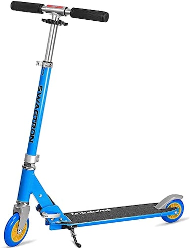 Swagtron K1 TwoWheel Kick Scooter for Kids  Teens Adjustable for 40 to 72 ABEC9 Bearings Next Gen FoldnLock System  Kickstand Dark Blue