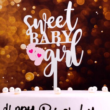 Sweet Baby Girl Cake Topper with Cute Foot Baby ShowBaby One MonthHundred DaysBirthday Cake Topper for Girl