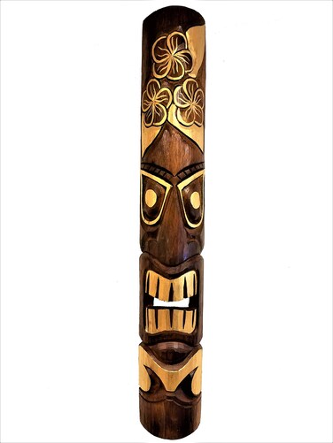 All Seas Imports 395 Handcarved Gold Foil Design Tiki Mask Hawaiian Style with Flowers