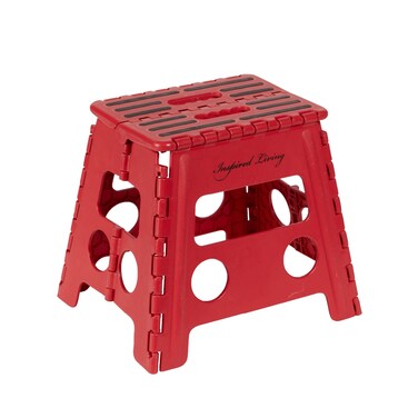 Inspired Living 13 Step Stool Folding Step Stools for Adults Plastic Foldable Step Stools Kids Holds Up To 330 lbs Collapsible Folding Stool for Kitchen Bathroom Bedroom  Red