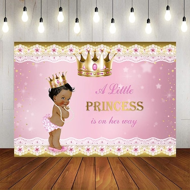 Mehofoto Pink and Gold Baby Shower Backdrop Ethnic Little Princess Gold Grown Photography Background 7x5ft Pink Floral Glitter Star Pearl Backdrops for Girl Baby Shower Decorations