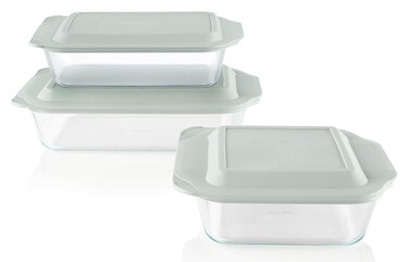 Pyrex Deep 3Pack Glass Baking Dish Set 9x13 7x11 8x8 With BPAFree Lids Rectangular Glass Bakeware Dishwasher Microwave Freezer  PreHeated Oven Safe