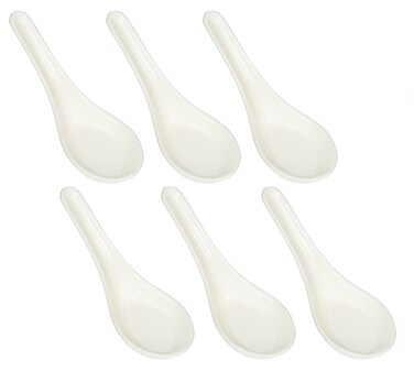 Happy Sales Melamine Soba Rice Spoons Chinese Won Ton Soup Spoon Asian White 6 Pack Plain Style