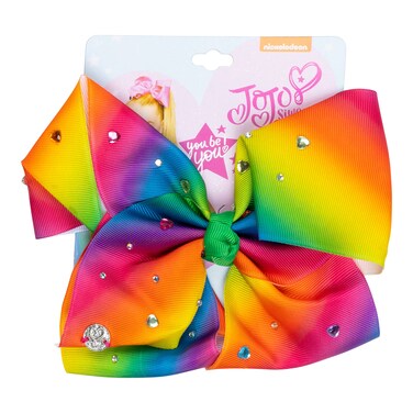 Girls JoJo Siwa Rainbow with Heart Studs Bow Hairclip Rainbow