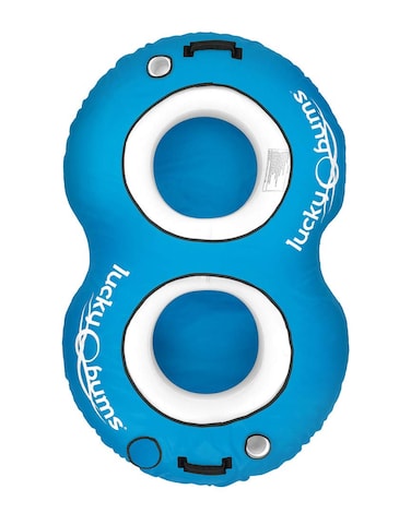 Lucky Bums Catchin Rays Heavy Duty TwoPerson River Floating Tube with Cup Holders Blue 68