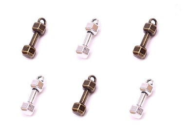 ALIMITOPIA 30pcs Barbell Dumbbell Gym Exercise Sports Bodybuilding Fitness Charm Pendant for DIY Bracelet Necklace Jewelry Making FindingsAntique SilverBronze Tone