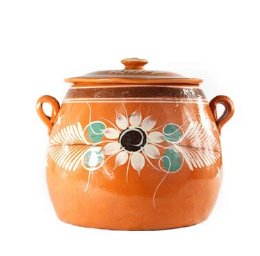 Olla De Barro Frijolera w Lid 35 Qt Canterito Cazuela Traditional Floral Decorative Artisan Artesania