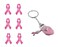 Large Pink Ribbon Stickers 50 Pack w Pink Ribbon Keychain
