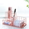 Nugorise Rose Gold Sticky Note Plus Pen Holder Metal Desk Organizer Accessories Pen Memo Business Holder Wire Supplies Organizer Storage for Home Office and School