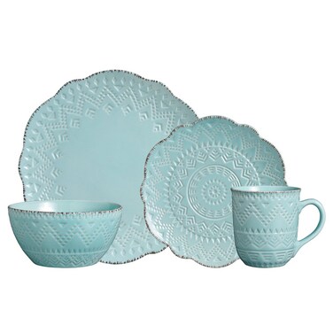 Pfaltzgraff Remembrance Dinnerware Set 16 Piece Green Teal