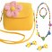 Aligle Little Girl Beauty Set Plush Flower Handbag  2 Hair Clip  Necklace and Bracelet Yellow