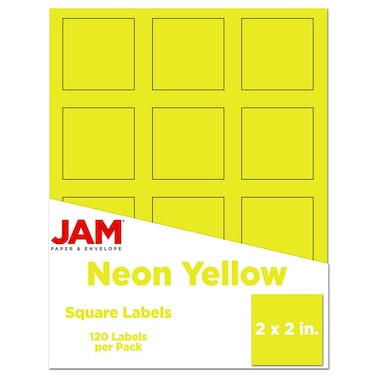 JAM PAPER Product  Container Labels  Square  2 x 2  Neon Yellow  120Pack
