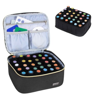 LUXJA Essential Oil Carrying Case  Holds 30 Bottles 5ml30ml Also Fits for Roller Bottles Essential Oil Bag with Accessories Storage Pockets Black