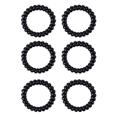 Spiral Hair Ties Black Women Girls Waterproof Ponytail Holder No Crease Stylish Phone Cord Elastic Coil Hair Ties for Thick Thin fine Hair Accessories Teens Holiday Gift 6pcs