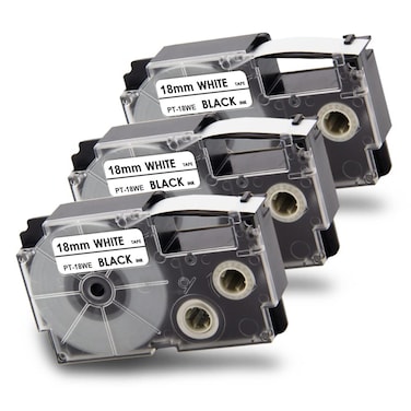 Pristar Compatible Label Tape Replacement for XR18WE XR18WE for Casio Label Maker Tape 18mm 34 for Casio EZ Label Maker KL750 KL780 KL7000 KL7200 KL120 KL130 KL820 Black on White 3Pack