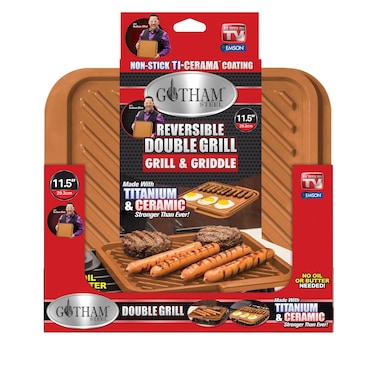 Gotham Steel This Classic Nonstick Double Grill Griddle Pan Brown Reversible with TiCerama Coating Perfect for BBQs and More  As Seen on TV lARGE