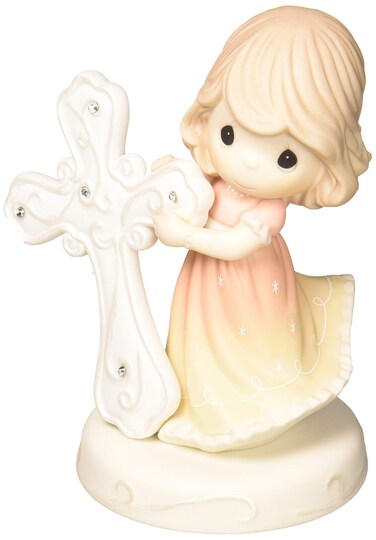 Precious Moments May Faith Guide You Girl Holding Cross Bisque Porcelain Figurine 172013
