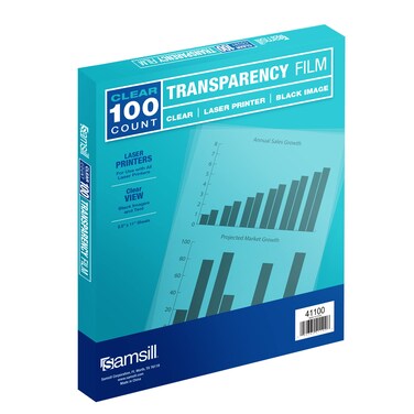Samsill Economy Transparent Printer Sheets Projector Film Clear Transparency Film for Laser Jet Printers 85 x 11 Inch Sheets  Black Image Only Box of 100 Sheets