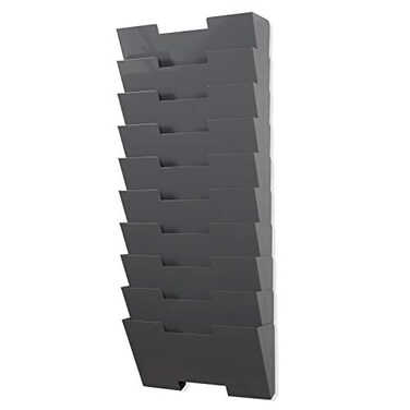 Gray Wall Mount Steel Vertical File Organizer Holder Rack 10 Sectional Modular Design Wider Than Letter Size 13 Inch MultiPurpose Organize Display Magazines Sort Files and Folders