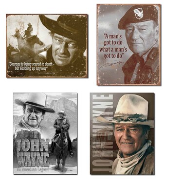 Bundle Retro Tin John Wayne Sign Set  John Wayne Courage John Wayne Mans Gotta Do John Wayne American Legend and John Wayne Stagecoach