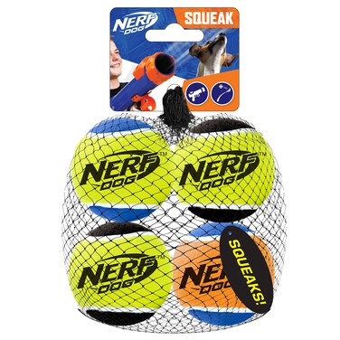 Nerf Dog 25in Squeak Tennis Ball 4Pack Blue
