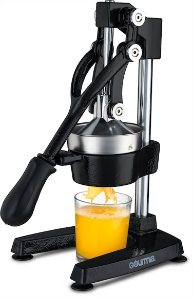 Gourmia GMJ9970 Large Citrus Juicer  Commercial Grade Press Orange Grapefruit and Lemon Press Juicing Extracts Maximum Juice  Heavy Duty Cast Iron Base and Handle  Non Skid Suction Foot Base