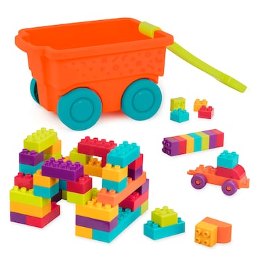 Battat  Building Blocks  Wagon  55Piece Block Set  Construction Playset For Kids Toddlers  Developmental Toy  18 Months   Locbloc Wagon
