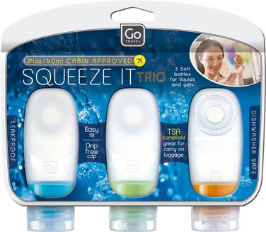 Go Travel Squeeze It Trio TSA Approved Travel Bottles Leakproof Travel Containers Silicone Travel Bottles for Toiletries and Other Essential Liquids and Gels Travel Essentials