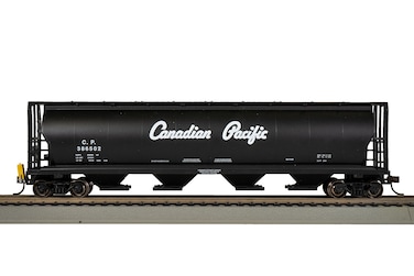 Canadian 4Bay Cylindrical Grain Hopper with Flashing End of Train Device Canadian Pacific Black WScript lettering  HO Scale