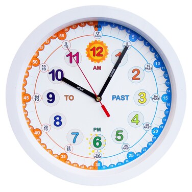 Amonev Time Teacher Clock Children Silent Wall Clock Easy to Read Clock with Non Ticking Movement Teach Children How to Read an Analogue Clock White
