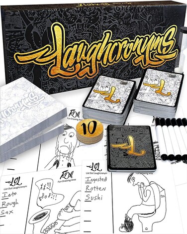 Laughcronyms Party Game for Adults or Families  Fast Funny Drawing and Quick Creative Thinking Game
