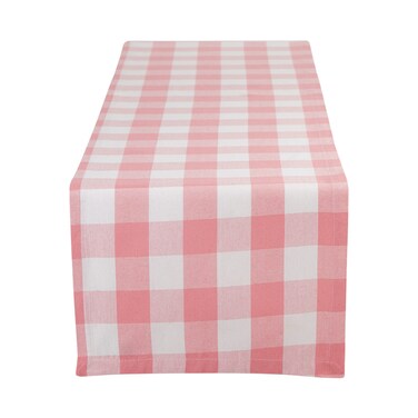 DII Buffalo Check Collection Classic Farmhouse Table Runner 14x108 Pink  White