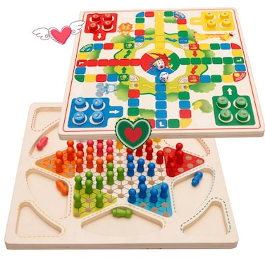 YCbingo Ludo Board Game  Chinese Checkers 2 in 1 Natural Wooden Board Flying Chess Family Game for Adults and Kids