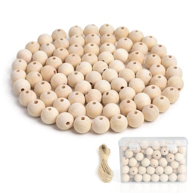 Hagao Natural Wood Beads 34 inch Round Ball Wooden Loose Beads Unfinished Wood Spacer Beads for CraftMaking 100pcs 20mm